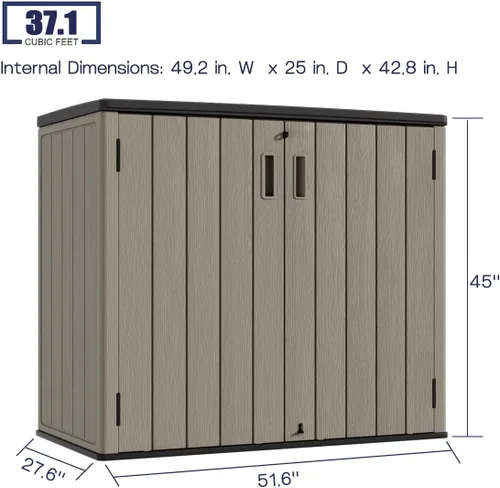 Miniatura 4 de KINYING Cobertizos de almacenamiento horizontales para exteriores, gabinete de almacenamiento para exteriores, caja de almacenamiento de Marrón