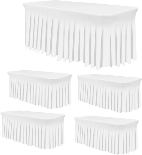 Miniatura 30 de TC27 - Mantel rectangular ajustable de elastano de 4 pies con falda plisada, sin arrugas, mantel rectangular para fiestas, bodas, banquetes