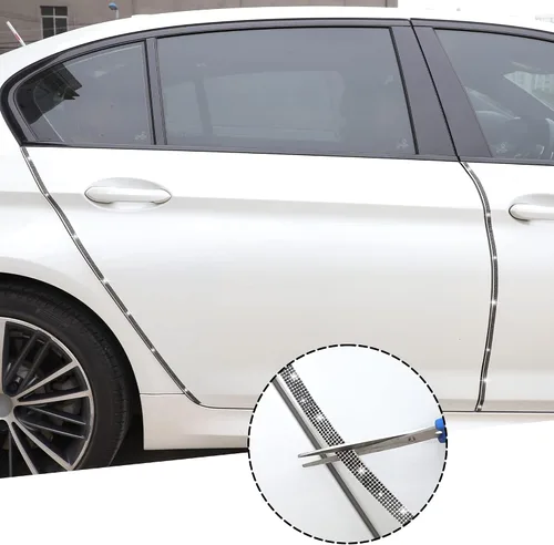 Miniatura 3 de TOMALL Bling Protector de Puerta de Coche Parachoques Anticolisión Tira Adhesiva de Cristal Antiarañazos Cristales Protector de Parachoques de Negro