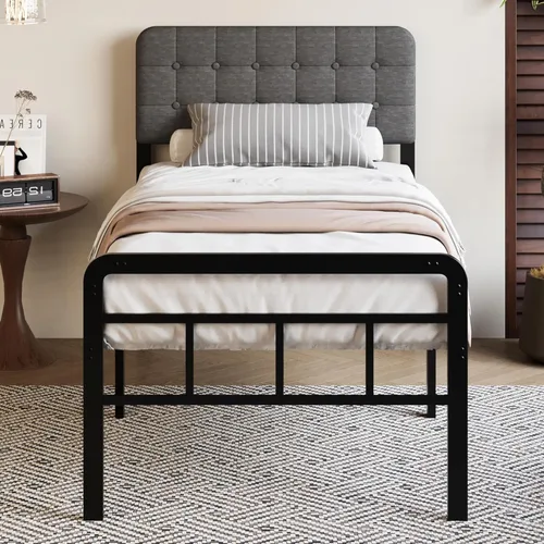 Miniatura 11 de Base de cama individual de 18 pulgadas con cabecero y estribo, plataforma de metal resistente, no necesita somier, base de colchón de fácil montaje