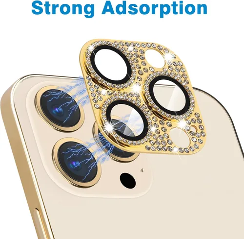 Miniatura 66 de Protector de lente de cámara diseñado para iPhone 12 Pro Max, con diamantes de imitación 3D con diamantes de imitación 9H, vidrio templado, Rosado