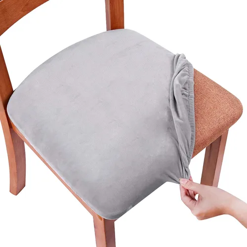Miniatura 25 de Smiry - Fundas de asiento de terciopelo para sillas de comedor, juego de 4, ajuste elástico, extraíbles, lavables, protectores de cojín de asiento