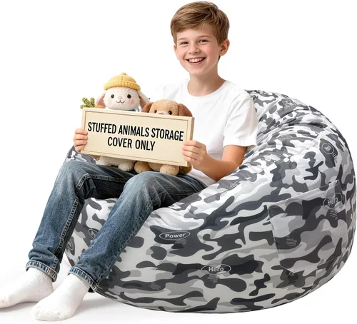 Miniatura 39 de Lukeight - Puf de almacenamiento de animales de peluche para niños, funda para puf de dinosaurio con cremallera para organizar la habitación