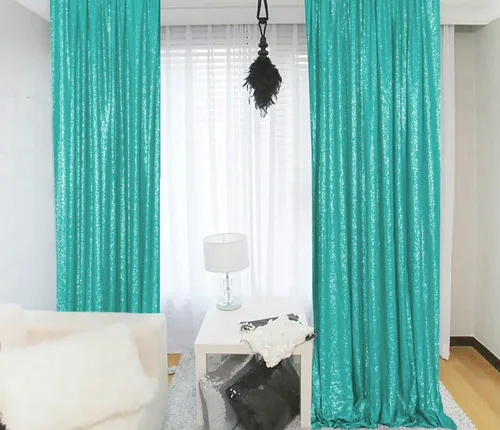 ShinyBeauty Cortinas de lentejuelas 2 paneles de 2 x 8 pies, cortinas de fondo de fiesta verde azulado con purpurina para bodas, Navidad, Año Nuevo