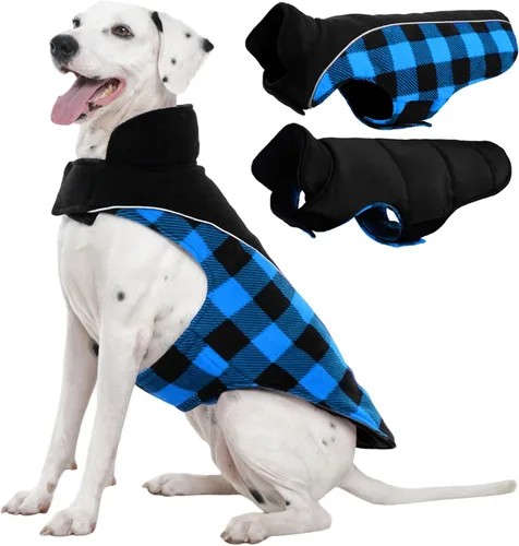 Miniatura 27 de Kuoser - Abrigo reversible para perros para climas fríos, abrigo de invierno impermeable reflejante para mascotas, abrigo para perros a cuadros