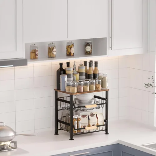 Miniatura 3 de Cesta de frutas y verduras para cocina, organizadores y almacenamiento de despensa de 3 niveles, organizador de aperitivos para encimera, carrito