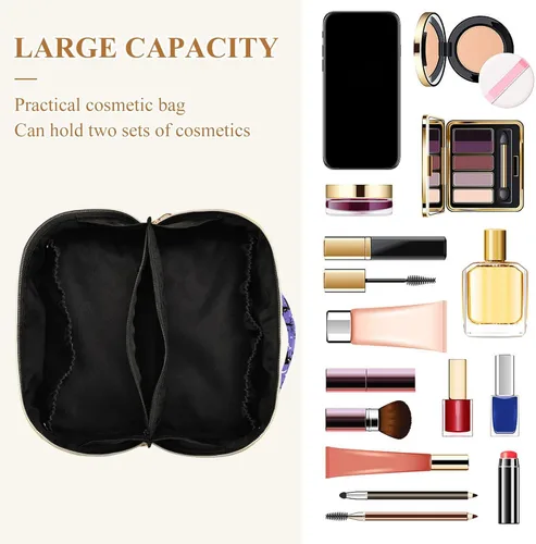 Miniatura 5 de Bolsa Organizadora de Maquillaje, Bolsa de Maquillaje de Halloween con Murciélagos Negros y Cielo Nocturno con Estrellas, Bolsa de Maquillaje