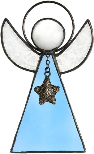 Miniatura 6 de J Devlin Glass Art Adorno de ángel de vidrieras – Atrapasoles de vidrio iridiscente con alas texturizadas transparentes y acento de estrella