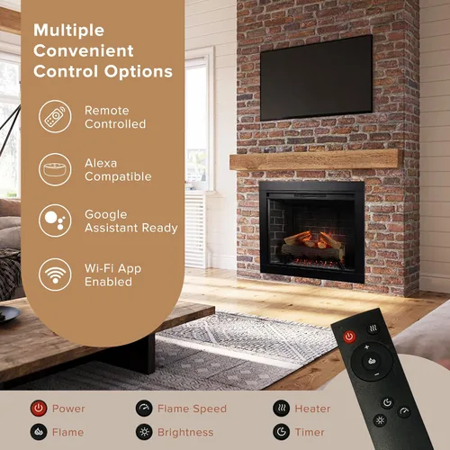 Miniatura 3 de Modern Ember Uptown - Inserto de chimenea eléctrica inteligente de 33 pulgadas con kit de molduras de 3 pulgadas, compatible con Alexa, incluye Kit