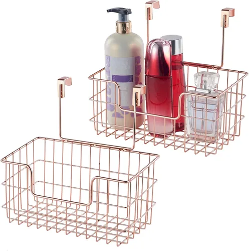 Miniatura 11 de JUNCHU CHERRY Cesta de almacenamiento de alambre, paquete de 2 unidades, montado en pared para cocina, baño, cesta de almacenamiento colgante