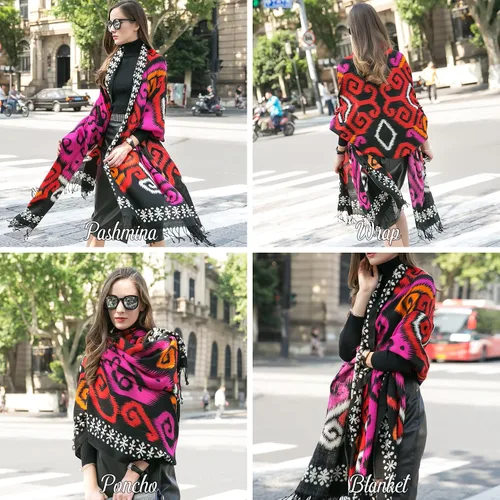 Miniatura 253 de DANA XU Manta de pashmina extragrande 100% de lana merina, bufanda de viaje, bufanda de cachemira para mujer, otoño e invierno, chal de gran