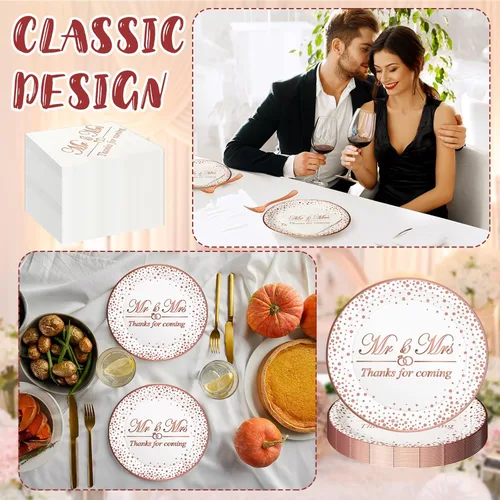 Miniatura 5 de 150 piezas de suministros de fiesta de oro rosa, servilletas, platos, tenedores, vajilla, vajilla desechable para despedida de soltera, boda