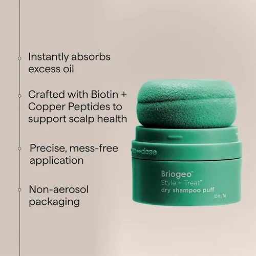 Miniatura 8 de Briogeo Style + Treat Dry Shampoo Puff Non-Aerosol & Talc-Free Root Refresh & Oil Absorption Volumizing Powder Vegan & Cruelty-Free 0.5 oz