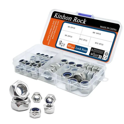 Miniatura 9 de Tuercas de bloqueo de nailon de 1/4 "-20, 30 tuercas de bloqueo hexagonales de acero inoxidable SAE 304, reutilizables, antisueltas, resistentes a