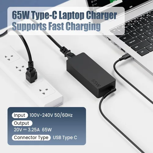 Miniatura 5 de Cargador para laptop de 65 W, USB tipo C, adaptador de CA de repuesto para HP Chromebook 14 13 X360 Spectre x360 Elite x2 EliteBook; Lenovo Yoga