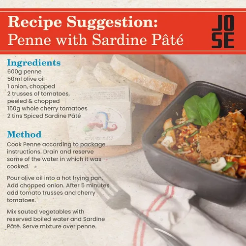 Miniatura 5 de Paté de sardina especiado enlatado por Jose Gourmet, Sardinas portuguesas capturadas en la naturaleza, Paté de pescado enlatado, Omega 3, Comercio