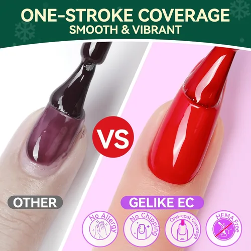 Miniatura 8 de gelike ec Juego de esmaltes de gel de Navidad: esmalte de uñas de gel altamente pigmentado con capa base libre de hema y tarjetas