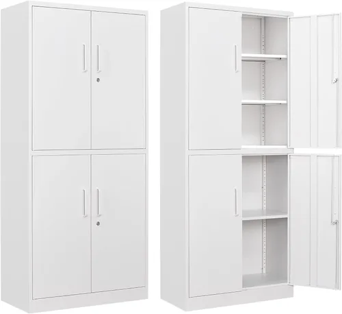 Letaya - Armario de almacenamiento de metal con puerta con cerradura, gabinetes de estantes ajustables de acero para oficina, hogar, despensa, Blanco