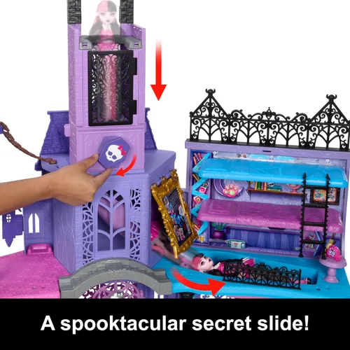 Miniatura 3 de Monster High Casa de muñecas, juego de escuela secundaria embrujada con 7 áreas de juego y más de 35 piezas de narración de historias, incluyendo