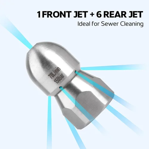 Miniatura 4 de Limpiador de boquillas de arandela, 150 bares, 70 l/min, para dragado, drenaje, zanja, tubería, alcantarillado, ventana de patio, 1 frontal 6