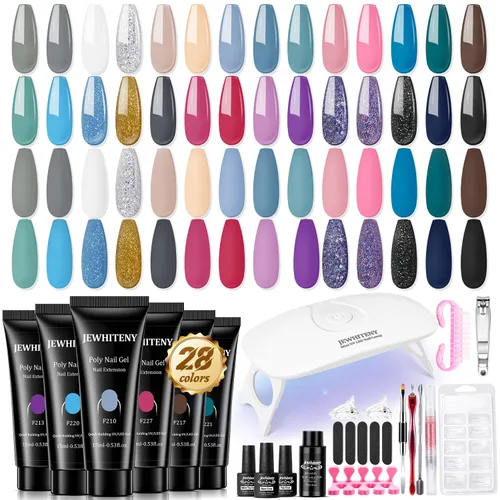 Miniatura 11 de JEWHITENY Juego de gel para uñas de polivinilo de 28 colores - 15ml tonos desnudo, rosa, marrón, negro, gris, azul, amarillo para manicura francesa