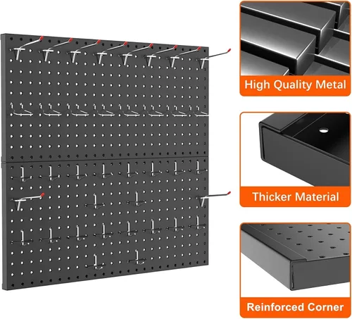 Miniatura 5 de TORACK Organizador de Pared de Tablero Perforado de Metal 24" x 24" o 12" x 48", 70 PIEZAS Tablero Perforado de Almacenamiento de Herramientas