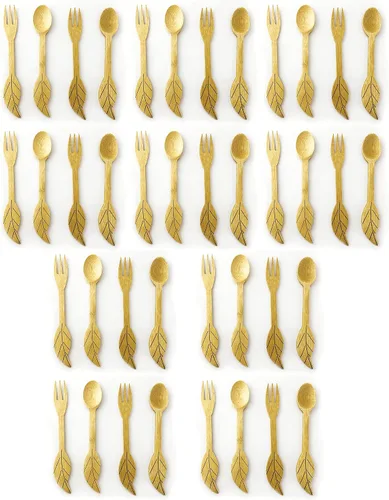Miniatura 7 de JB Home Collection 4580 Cucharas y tenedores reutilizables de bambú para aperitivo, frutas, postres, helado, yogur, especias, sal, azúcar, té verde