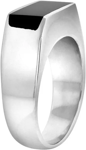 Miniatura 3 de Anillo de plata de ley con obsidiana negra para hombre, delgado, rectangular, plano, parte trasera sólida, hecho a mano, tallas 9-13