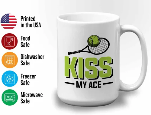 Miniatura 3 de Taza de café de tenis de 15 onzas, color blanco, Kiss My Ace, jugador de tenis, atleta, afición, divertido juego de palabras, sarcasmo, broma