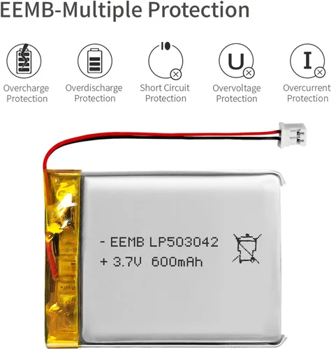 Miniatura 5 de EEMB 3.7V Lipo Batería 600mAh 503042 Batería de iones de polímero de litio recargable con conector JST Asegúrese de que la polaridad del dispositivo