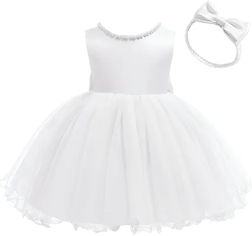 Miniatura 3 de TUIJI 6M-6T Vestidos de flores con volantes y encaje sin espalda para concurso de boda y fiesta de bodas con gorro
