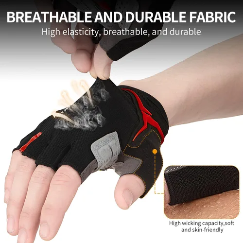 Miniatura 5 de Souke Sports Guantes de ciclismo para hombre con almohadillas de gel, guantes de bicicleta de medio dedo, ligeros, antideslizantes, absorben