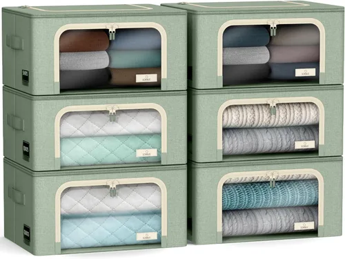 Miniatura 11 de Sorbus Contenedores de almacenamiento con marco de metal - Bolsas organizadoras de ropa apilables y plegables - Contenedores de almacenamiento