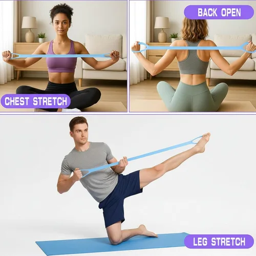 Miniatura 6 de Figura 8 bandas de ejercicio para mujeres y hombres, 3 bandas de resistencia, cuerda elástica de 8 palabras para entrenamiento, brazo, espalda