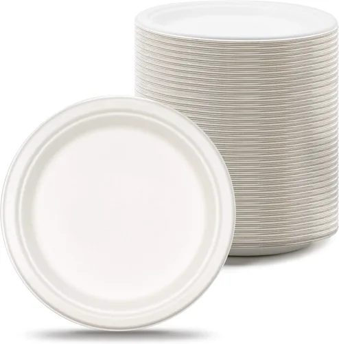Green Earth - Bagazo natural (fibra de caña de azúcar) sin árboles, plato de papel de 10 pulgadas, biodegradable, compostable (500 platos
