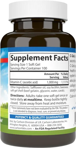 Miniatura 2 de Carlson - C-Gels, 1000 mg, cápsulas blandas de vitamina C, apoyo inmunológico y salud cardíaca, cápsulas blandas de vitamina C, antioxidante
