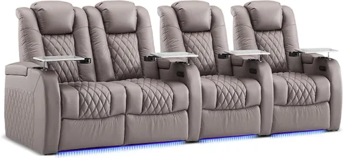 Miniatura 15 de Weilianda Asientos de Cine en Casa de Cuero de Grano Superior Silla Reclinable con Reposacabezas Eléctrico y Reclinación Asientos de Película Sofá