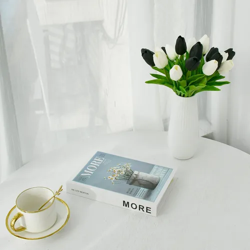 Miniatura 4 de ONLY ART Tulipanes negros artificiales, 20 unidades, flores sintéticas de poliuretano de 13.5 pulgadas con tallos flexibles para decoración