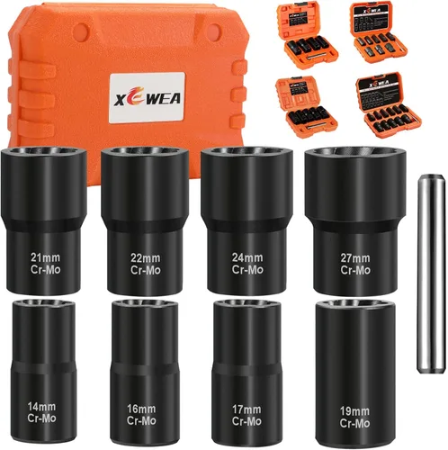 Miniatura 11 de XEWEA Juego de 12 extractores de tuercas de oreja, 1/2 pulgada, extractor de bloqueo de rueda para quitar daños, congelados, oxidados, pernos 12