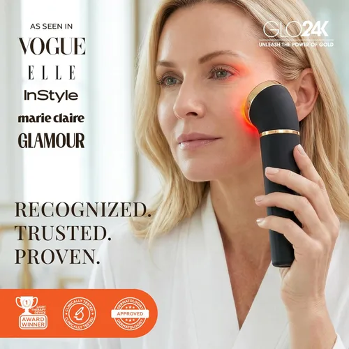 Miniatura 4 de GLO24K - Dispositivo de belleza de luz roja para cara y cuello, masajeador facial y cuello 3 en 1 con triple LED y tecnología de vibración avanzada