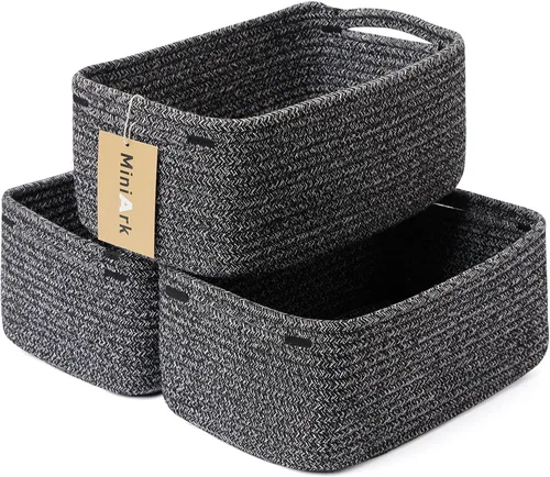 MiniArk Cestas de almacenamiento pequeñas para organizar | Contenedores organizadores de armario | Cesta de juguetes para estante | Cestas de cuerda