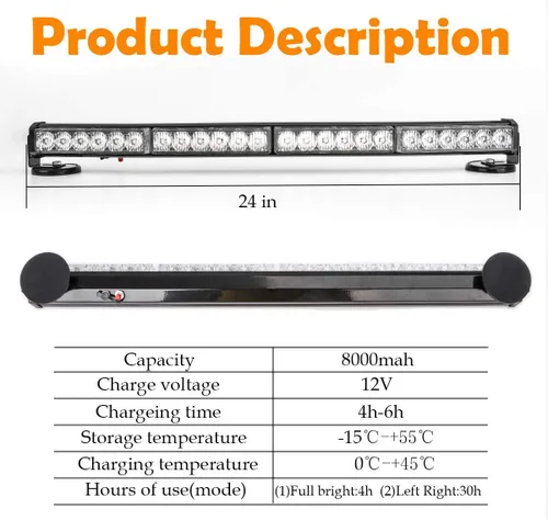 Miniatura 2 de Barra de luces de emergencia con control remoto inalámbrico, batería, asesor de tráfico, luz estroboscópica LED, luz de advertencia de seguridad