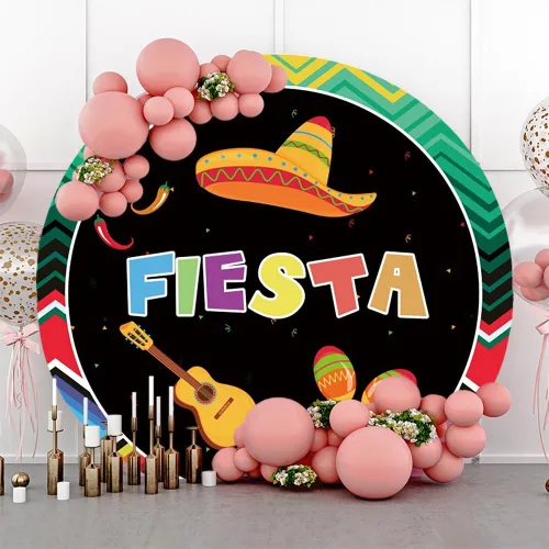 Miniatura 7 de AOFOTO Telón de fondo redondo con temática de fiesta mexicana de 3 x 3 pies para fotografía, carnaval del Cinco de Mayo, banderas coloridas