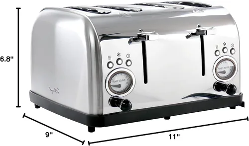 Miniatura 8 de MegaChef Tostadora de ranura ancha de 4 rebanadas con tostado variable en plata