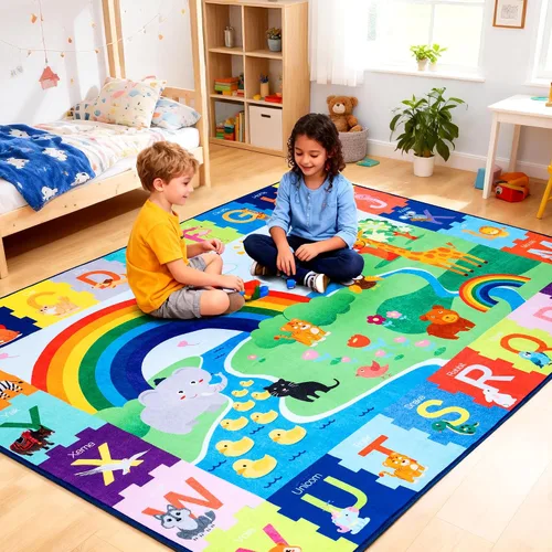 Miniatura 7 de Alfombra de juego para bebé para piso, alfombra ABC antideslizante de 4 x 5 pies, alfombra extra gruesa para niños, alfombra para niños para sala