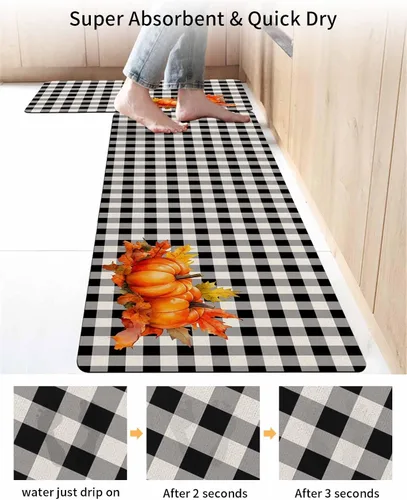 Miniatura 4 de Buffalo - Tapete de baño negro a cuadros para bañera, antideslizante, de secado rápido y absorbente, de tierra de diatomeas, tapete lavable