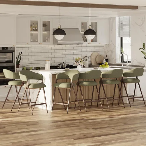 Miniatura 18 de COLAMY Juego de 2 taburetes de bar de 26 pulgadas de altura de mostrador con respaldo, sillas de bar tapizadas modernas con patas de metal para Beige