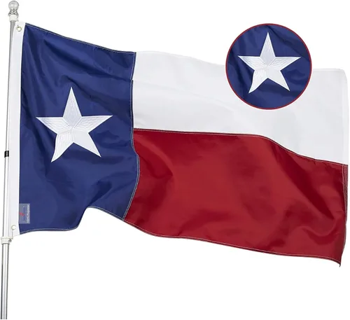 Homissor Bandera del estado de Texas de 3 x 5 pies, banderas bordadas cosidas TX banderas de nailon resistentes para exteriores, color vivo, ojales