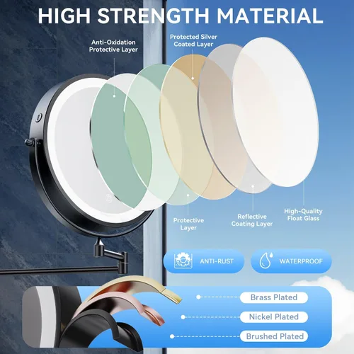 Miniatura 9 de Espejo de maquillaje iluminado de pared 30X/1X de 10 pulgadas, espejo de aumento de doble cara recargable de 5000 mAh con luz, espejo de tocador LED