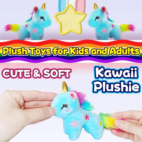 Miniatura 4 de Kawaite Animales de peluche de unicornio azul para niños y adultos, mini llavero de peluche, peluche de unicornios, animal de peluche suave